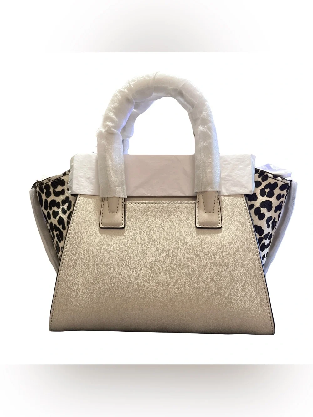 Michael Kors Avril Small Satchel Cream Leather Cheetah Calf Hair NWT Crossbody